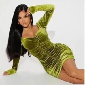 NEW Fashion Nova Dresses - Size Medium -Green Ruched Velvet Velour